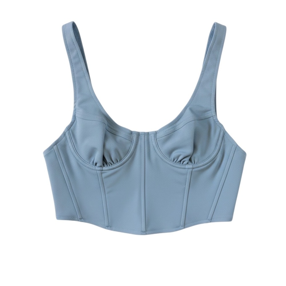 Tic Toc Women Light Blue Corset Crop Top Underwire Boning Back Zip Size M
